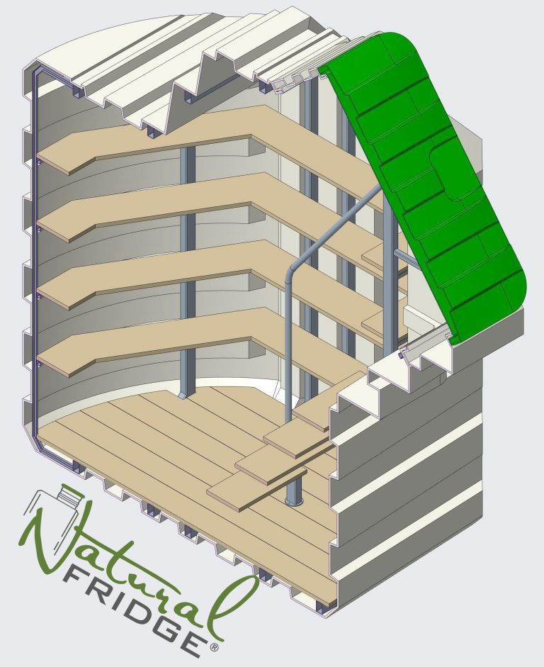 Gartenkeller NaturkÜhlschrank aus Kunststoff 2,0 m x 1,75 m mit schrägem Eingang - Natural FRIDGE aus Polen 2022 — Naturkühlschrank – Das ist ein gutes Produkt, mit Regalen ausgestattet, Treppen und  🍏 Vorschriften Natural Fridge -  Angebot