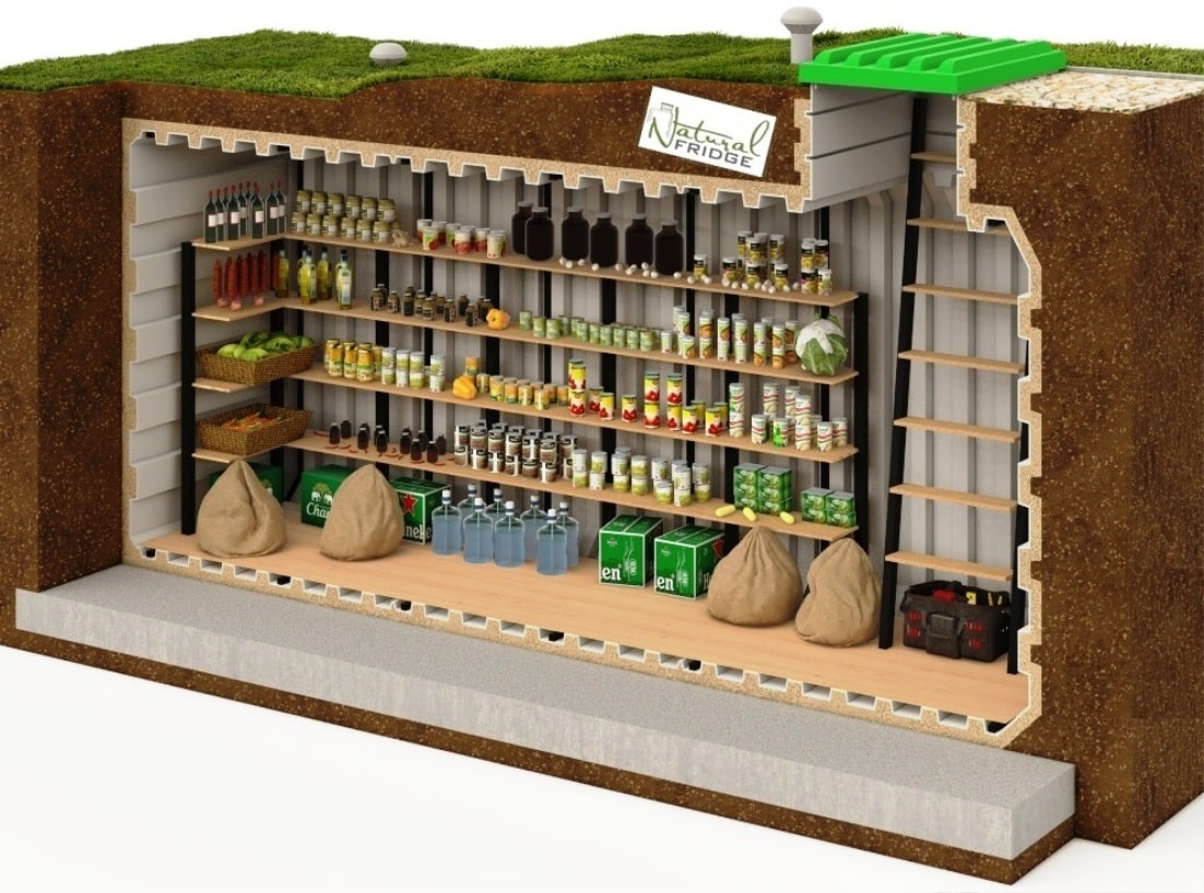 Erdkeller Modell 200x480 Böden 18-35 cm  – Regalfläche 13,1 m² Erdkeller Modell 200x480 Natural Fridge  14.460  EUR inkl. MwSt. , zzgl.  Versandkosten