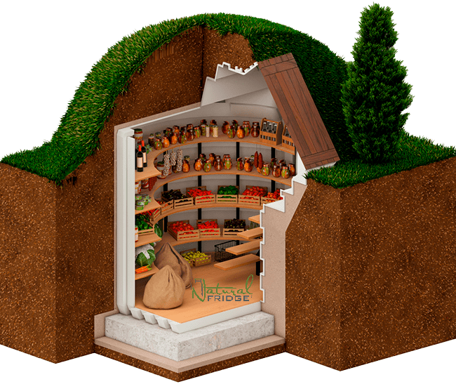 Gartenkeller NaturkÜhlschrank aus Kunststoff 2,0 m x 1,75 m mit schrägem Eingang - Natural FRIDGE aus Polen 2022 und Schwerkraftbelüftung. 🍏 Vorschriften Natural Fridge -  Angebot