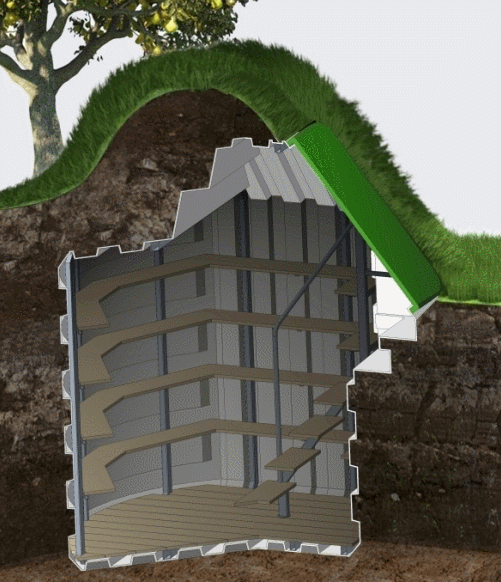 Schéma comment la cave est située sous terre et garde-manger en plastique 2,0 m x 1,75 m Cave sous-sol 200x175  Eclairage LED et station météo inclus, sauf petites caves. Cave finie  🍏 Règles de la Boutique en ligne Natural Fridge -  Offre