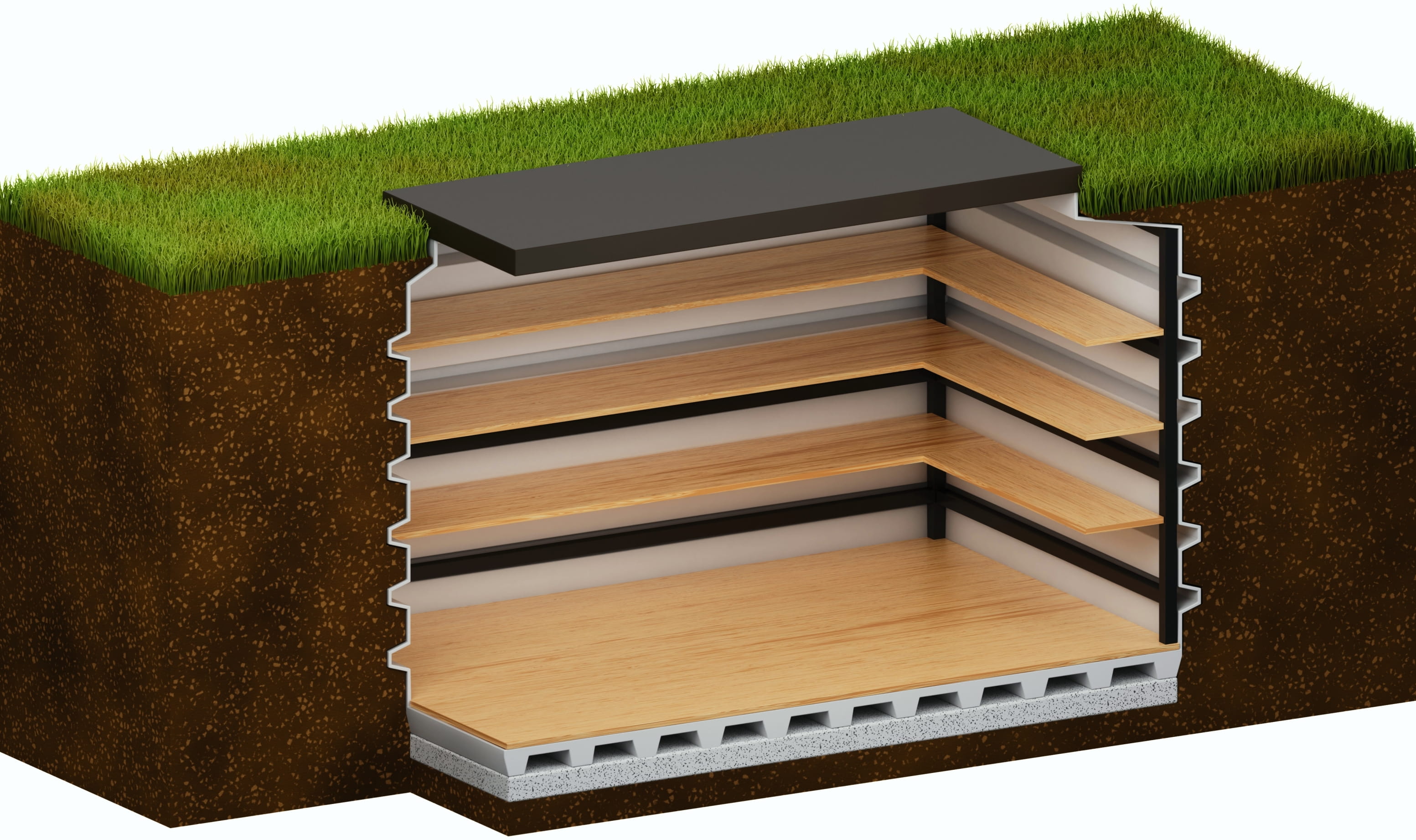 Underground warehouse not made of concrete - plastic Kokoamisen voi tehdä mikä tahansa alueesi maanrakennusyritys. Tarkemmat tiedot asennuksesta löydät teknisestä esitteestä,  Maanalainen varasto 150x240 Natural Fridge Bruttoarvo  3 990  EUR  Toimitus