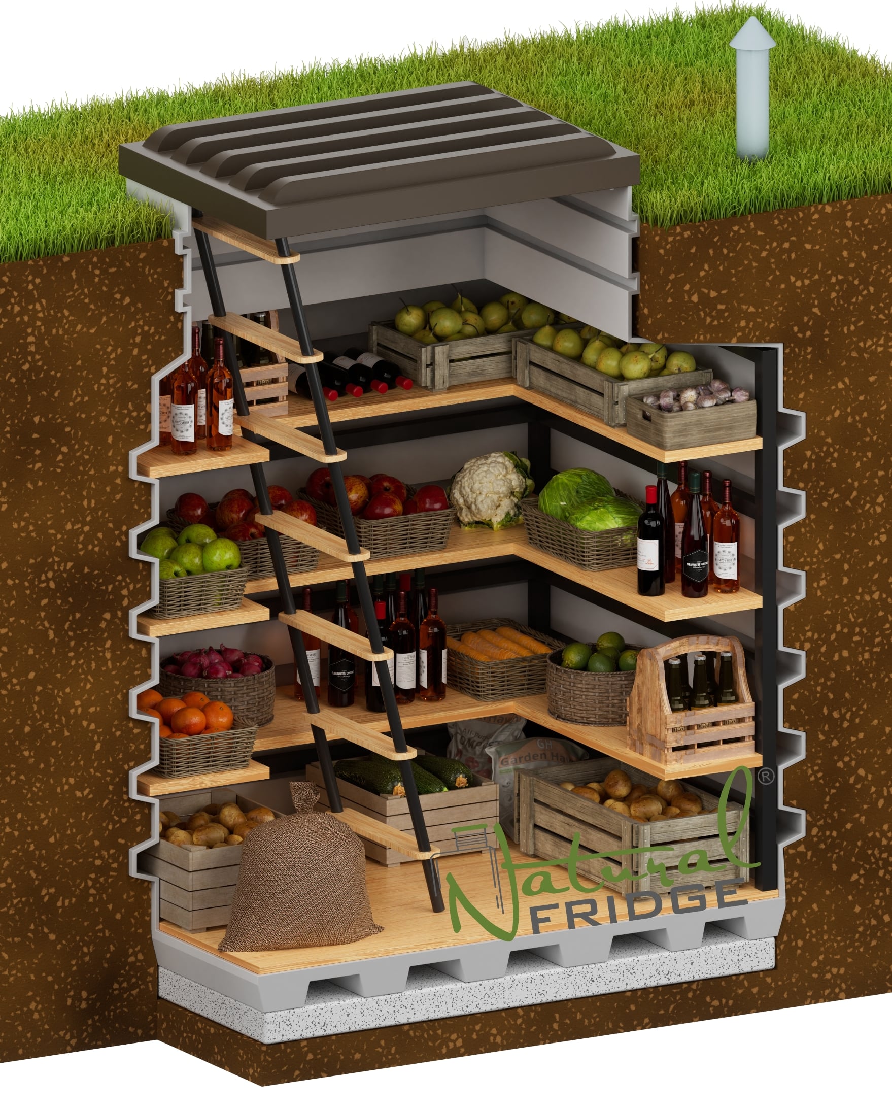 Erdkeller Modell 130x160 2,5 m² Erdkeller Modell 130x160 Natural Fridge  3.640  EUR inkl. MwSt. , zzgl.  Versandkosten