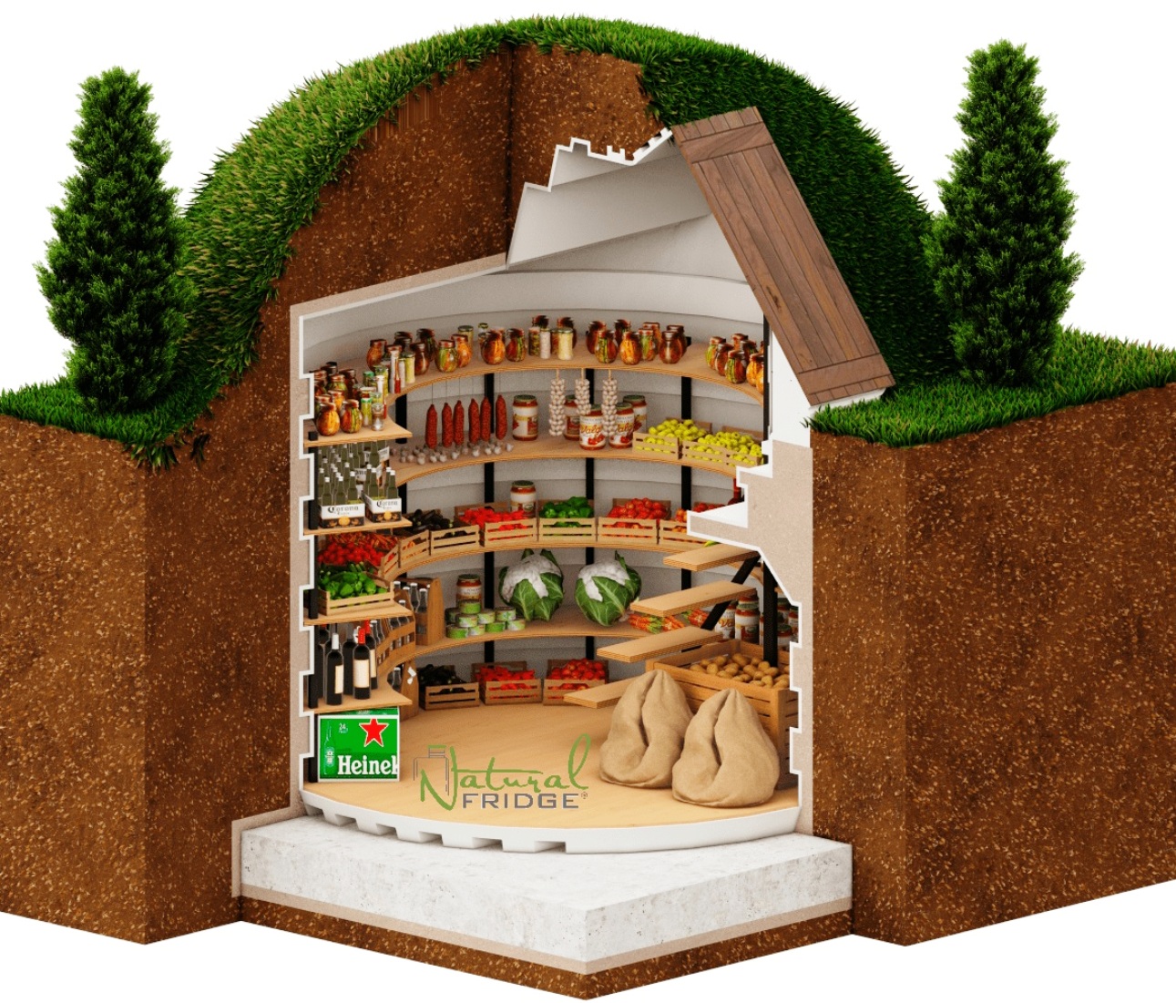 Naturkühlschrank LED-Beleuchtung und Wetterstation inklusive Gartenlandkeller aus Polen kaufen natürlicher Kühlschrank – Eingangsmaße 90х130 cm  – Breite der Böden  Erdkeller Modell 250 Natural Fridge  7.740  EUR inkl. MwSt. , zzgl.  Versandkosten