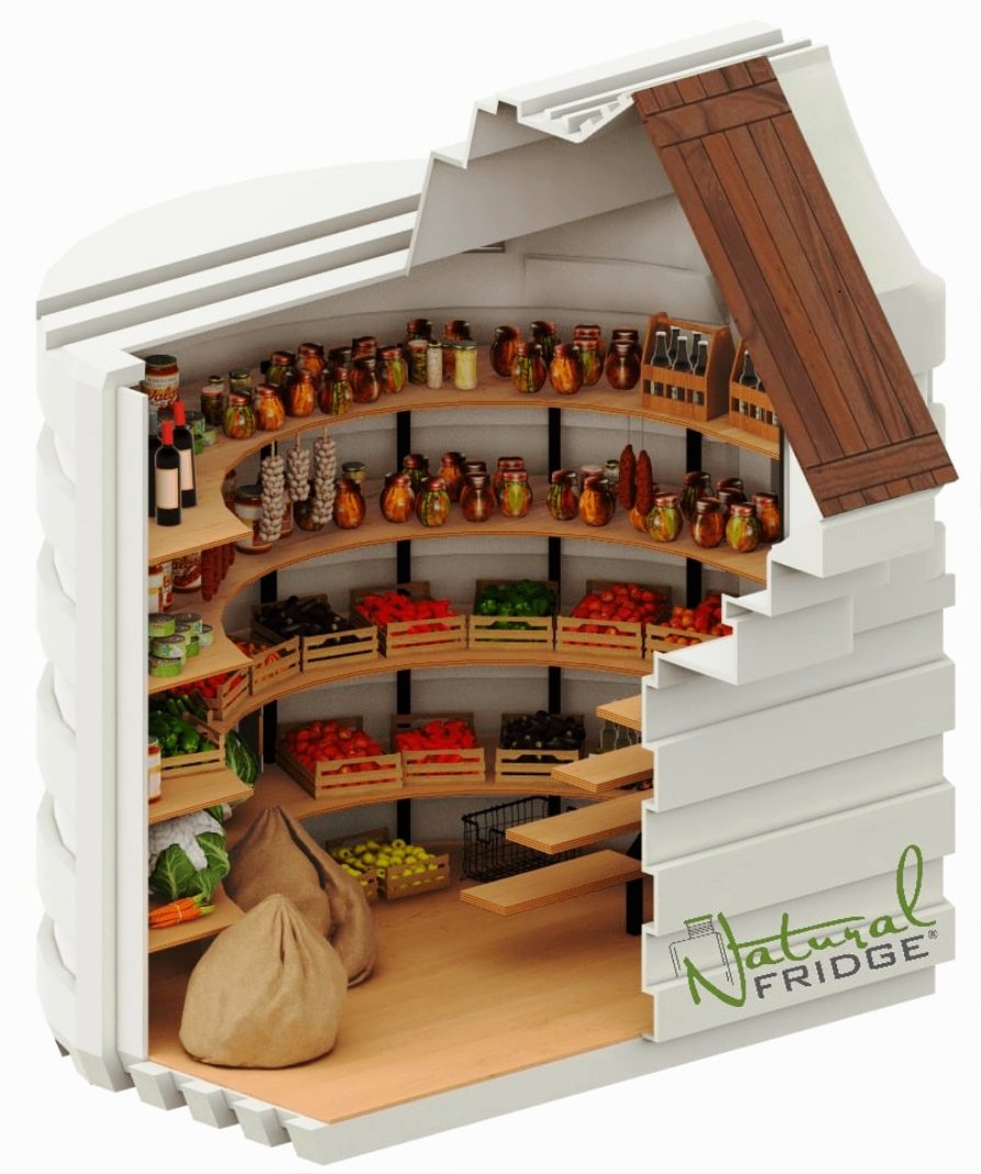 Fertigbausatz Gartenkeller, Speisekammer, Gartenunterstand 2,0 m x 1,75 m mit schrägem Eingang, Naturkühlschrank erdkeller fertigteil kaufen – 4 Regalreihen   –  Erdkeller Modell 200x175 Natural Fridge  7.739  EUR inkl. MwSt. , zzgl.  Versandkosten
